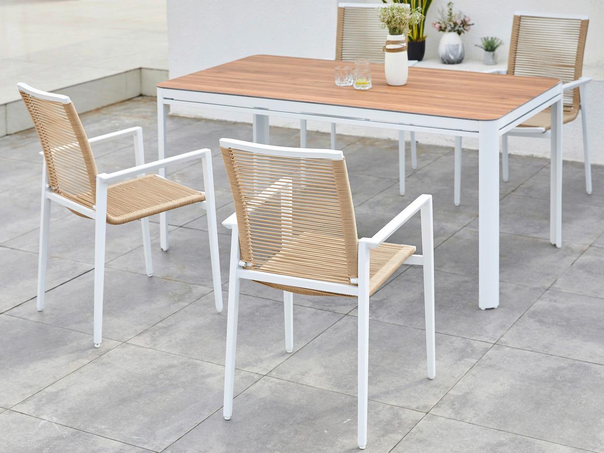 Gartenset Zora 5tlg - Weiß/Teakfarben, MODERN, Metall (160/90/74cm) - Ambia Garden