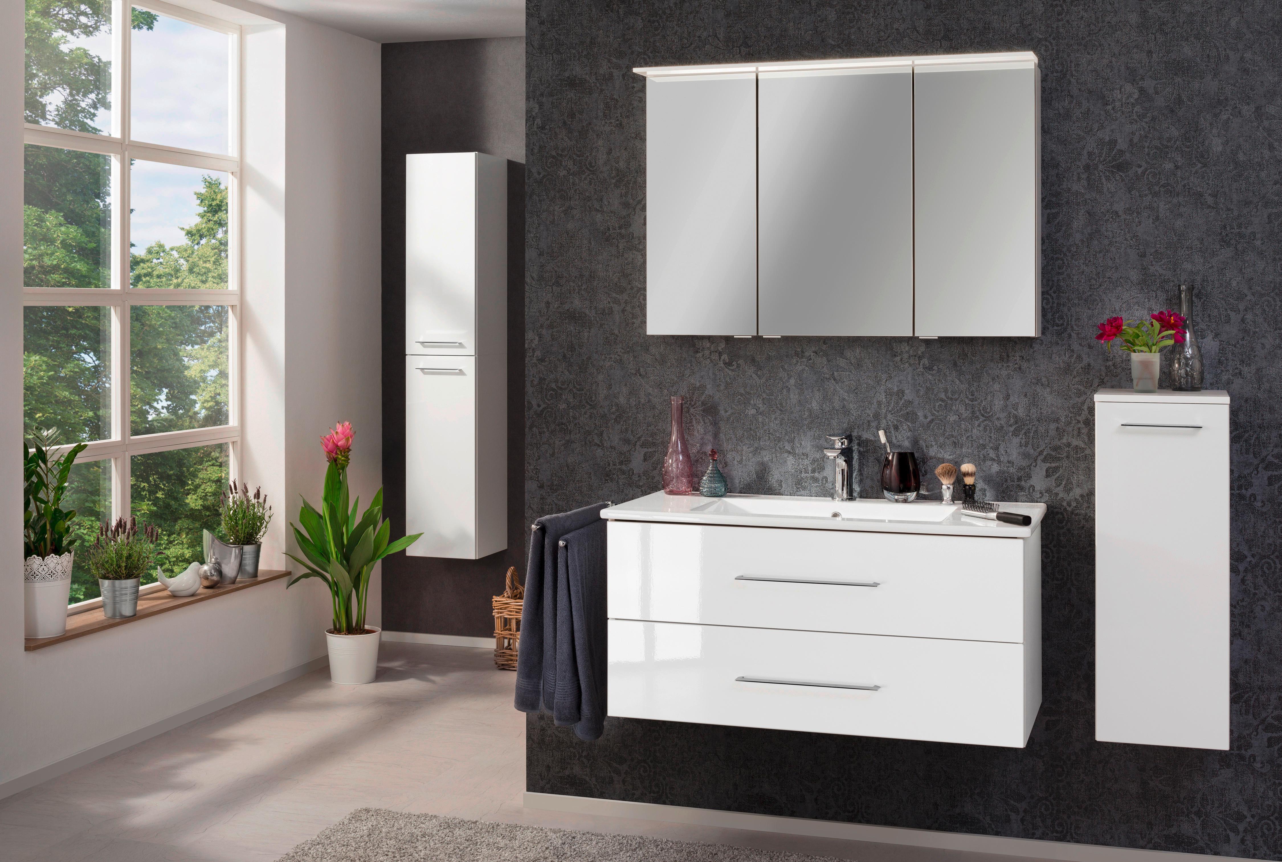Spiegelschrank B.perfekt + Led Bht: 100x69,5x23,5 Cm Weiß - Silberfarben/Weiß, MODERN, Glas/Holzwerkstoff (100/69,5/23,5cm) - MID.YOU