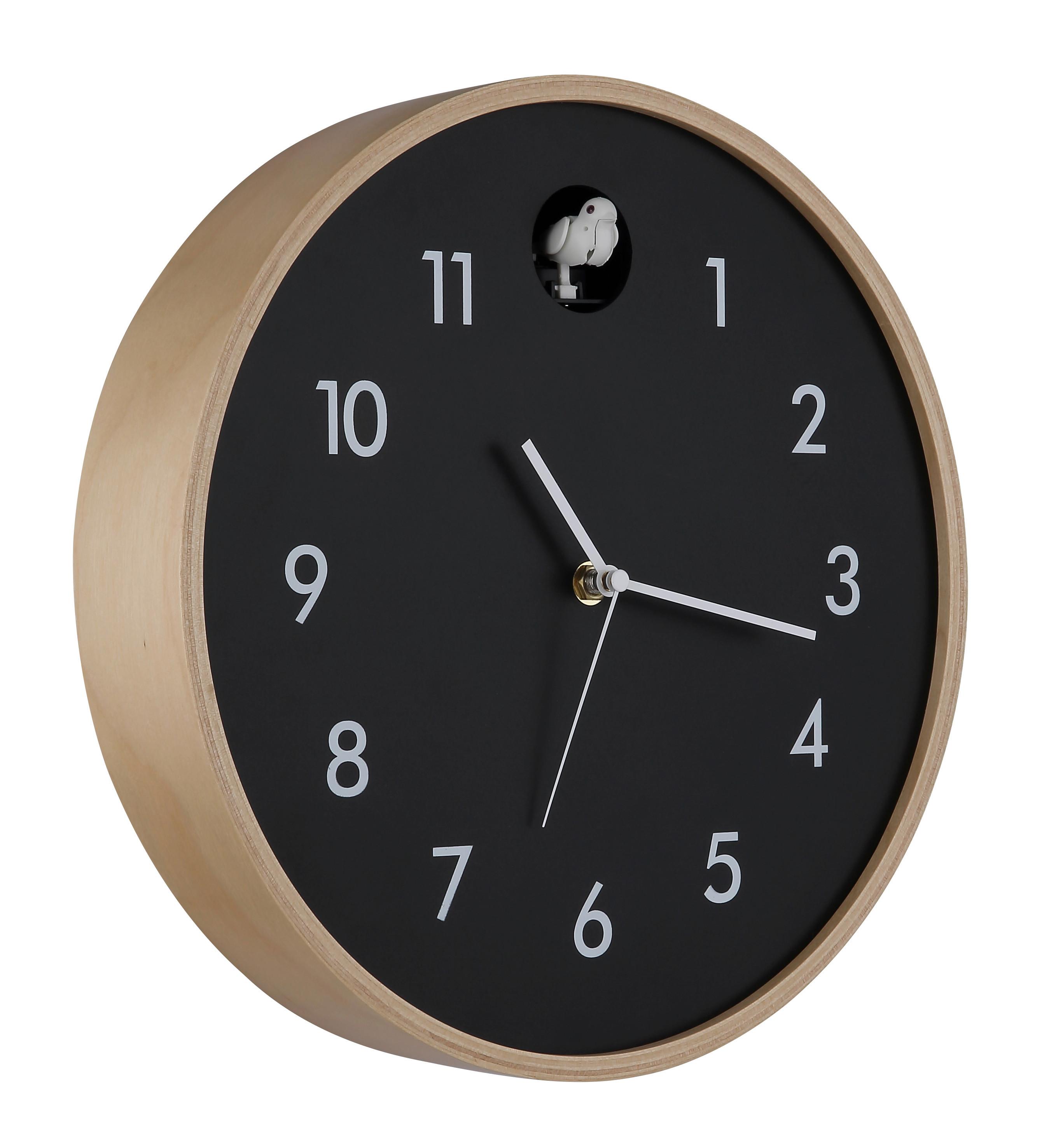 Wanduhr 78284b  Clocky - Schwarz/Naturfarben, Natur, Holz/Holzwerkstoff (31,5cm) - Globo