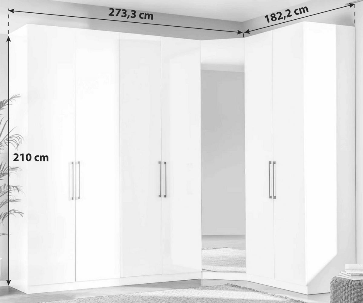 Eckschrank Mit Spiegel 273,3x182,2 cm Unit, Weiß - Weiß, MODERN, Holzwerkstoff (273,3/210/182,2cm) - Ondega