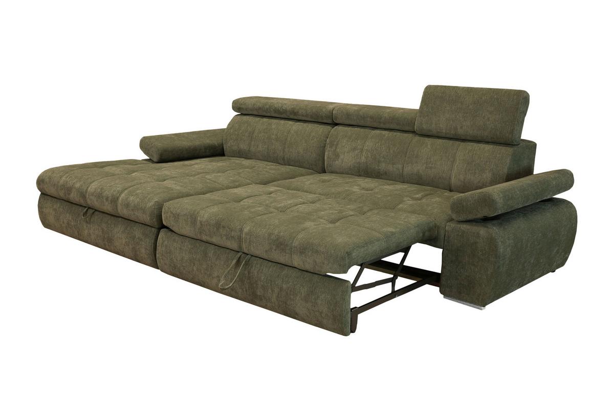 Rohová sedačka VEGAS, levá, lesní zelená žinylka - barvy stříbra/lesní zelená, Design, dřevo/textil (173/294cm)