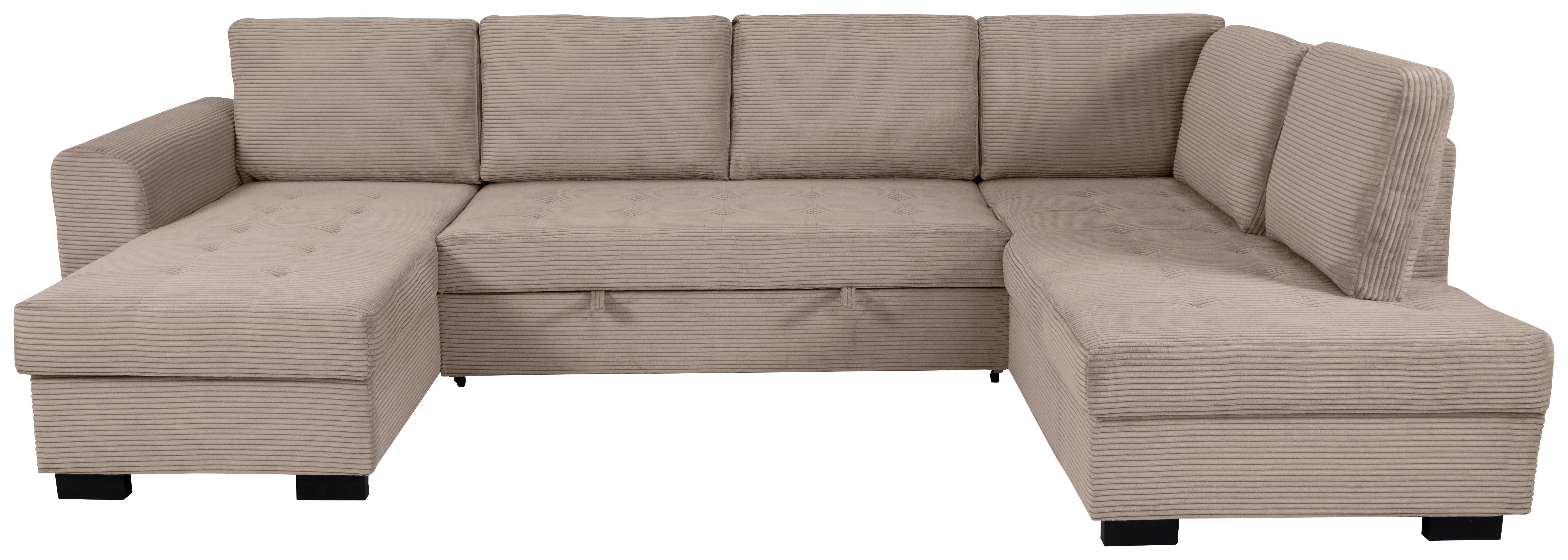Souprava U MALTE, pravá, šedobéžový manšestr - černá/šedobéžová, Moderní, textil/plast (155/305/178cm) - Based