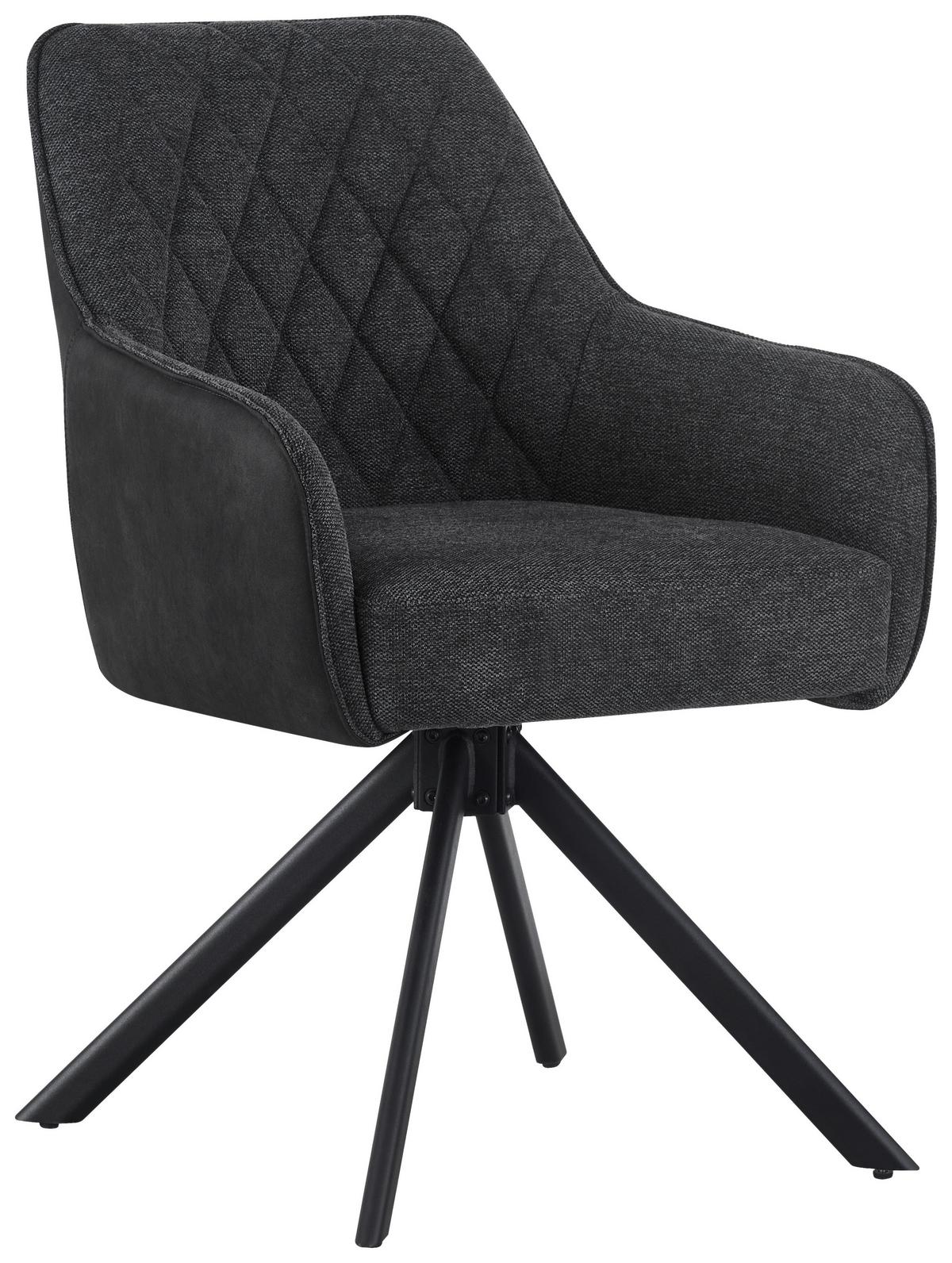 Armlehnstuhl Julie Grau, Sitzfläche 360° Drehb. - Schwarz/Grau, KONVENTIONELL, Holz/Textil (57/84/63cm) - Livetastic