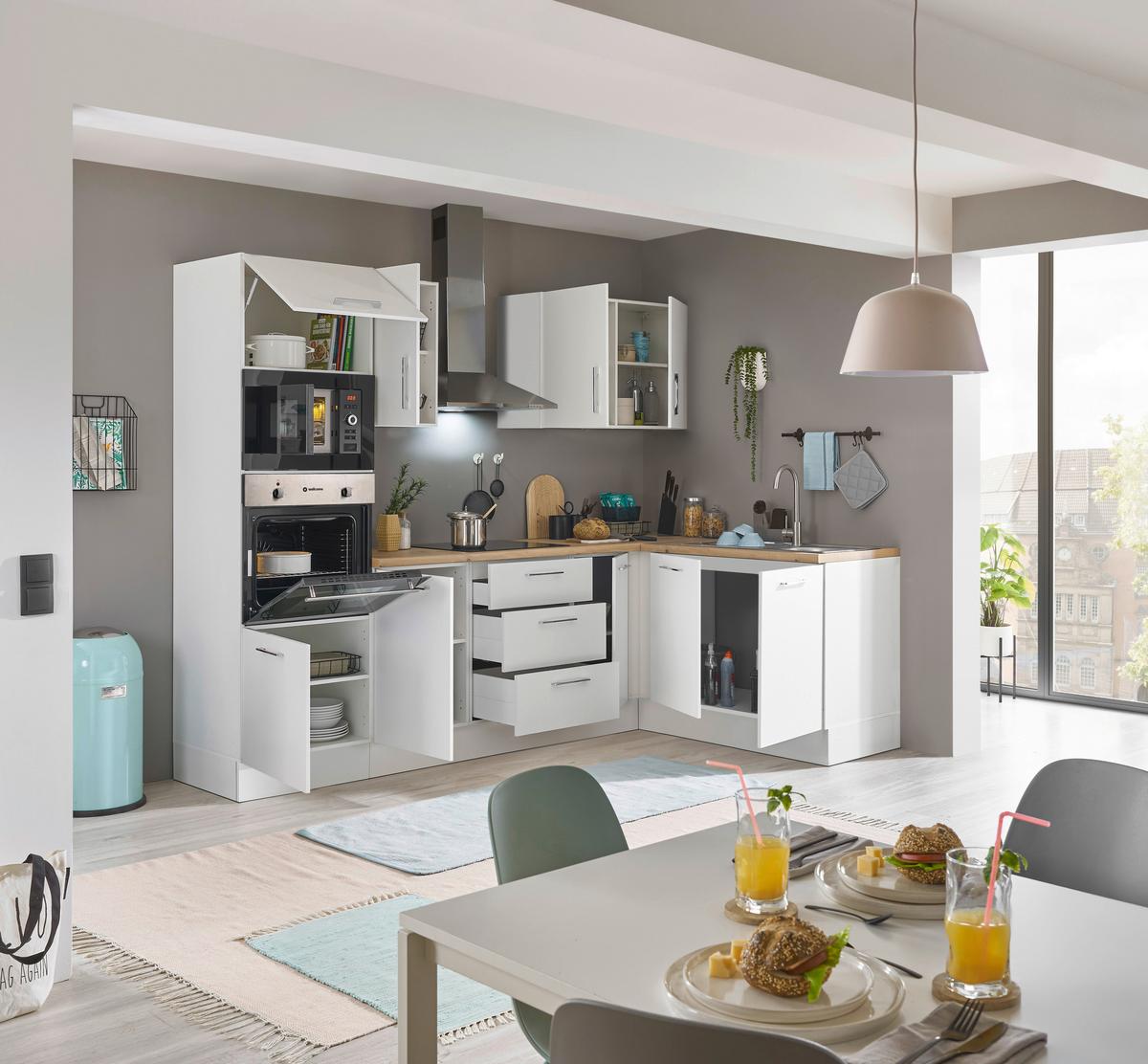 Eckküche Turin Weiß/Eiche Dekor 270x165 cm - Weiß/Eiche Artisan, Basics, Holzwerkstoff (270/165cm) - MID.YOU