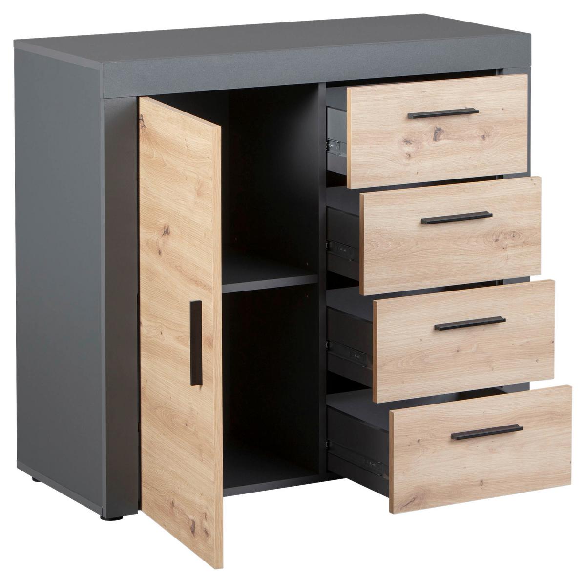 Kommode Corbeto 1t4s - Anthrazit/Schwarz, KONVENTIONELL, Holzwerkstoff (94/86/40cm) - MID.YOU