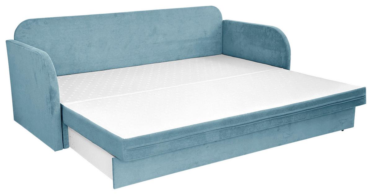 Schlafsofa mit Bettkasten Milan Hellblau B: 203 cm - Schwarz/Hellblau, Design, Textil (203/77/86cm) - MID.YOU