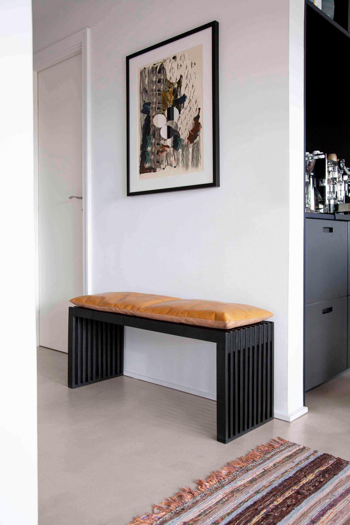 Sitzbank Schwarz Rib 104x43 cm - Schwarz, KONVENTIONELL, Holz (104/43/35cm) - MID.YOU