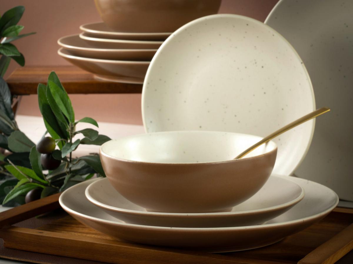 Kombiservice Dunes Keramik 4 Personen Geschirr Set - Terracotta/Weiß, Trend, Keramik (34/32/33cm) - Creatable