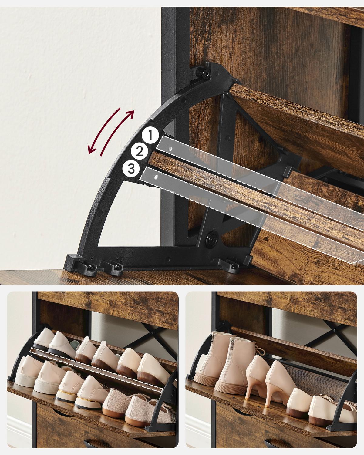 Vyklápěcí botník hnědá, černá - černá/hnědá, Trend, kov/kompozitní dřevo (60/130/30cm) - Boxxx