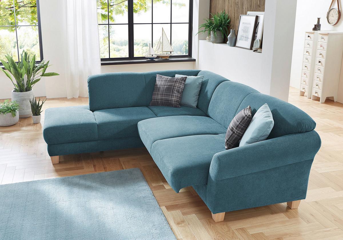 Ecksofa Gotland petrol mit Bettkasten, 212x257 cm - Petrol/Naturfarben, KONVENTIONELL, Textil (212/257cm) - Sit & More