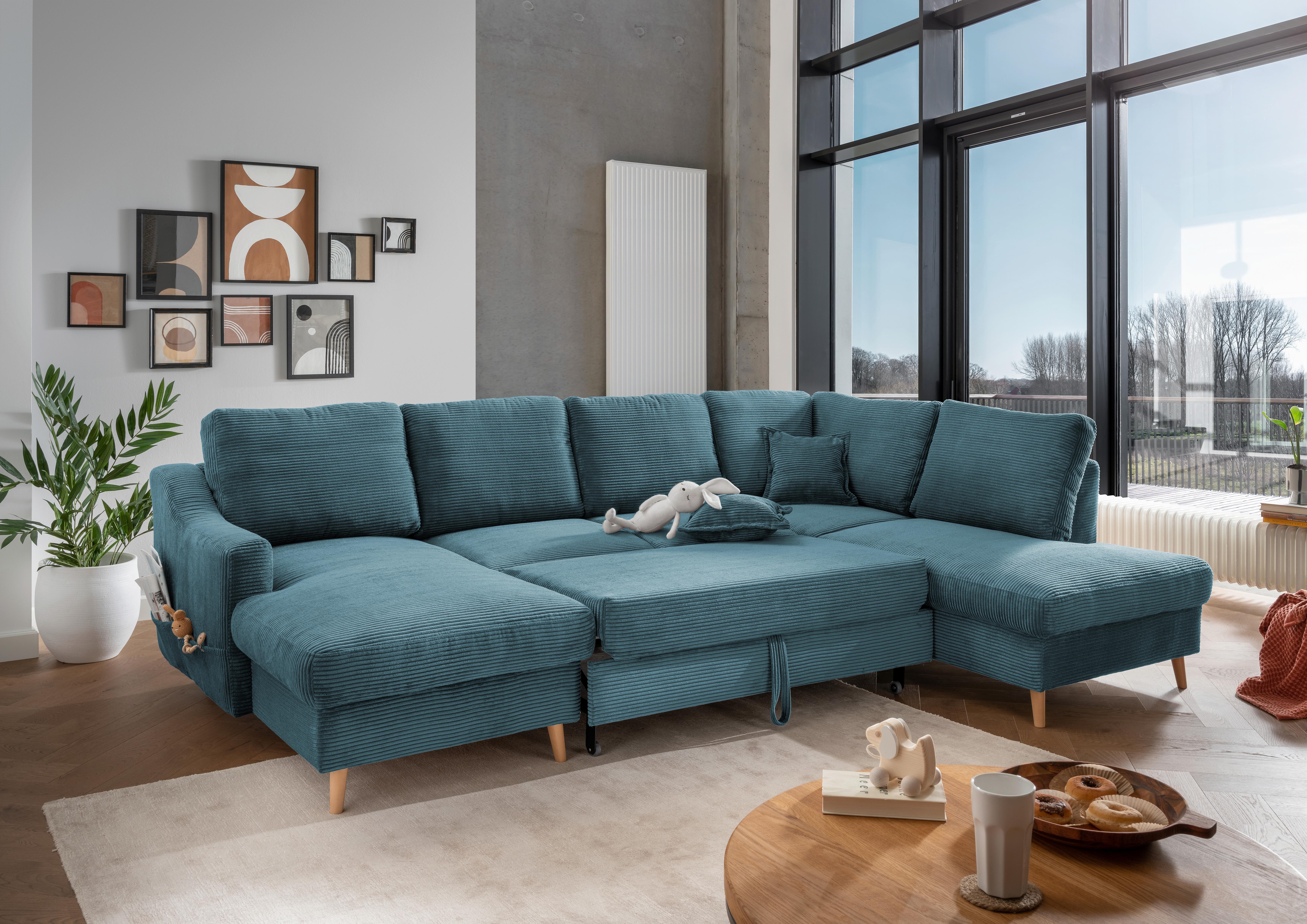 Wohnlandschaft Valentina - Petrol/Naturfarben, KONVENTIONELL, Textil (150/301/200cm) - P & B
