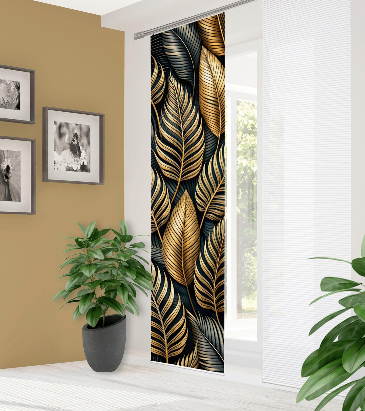 Flächenvorhang Zedric - Anthrazit/Goldfarben, Natur, Textil (60/245cm)