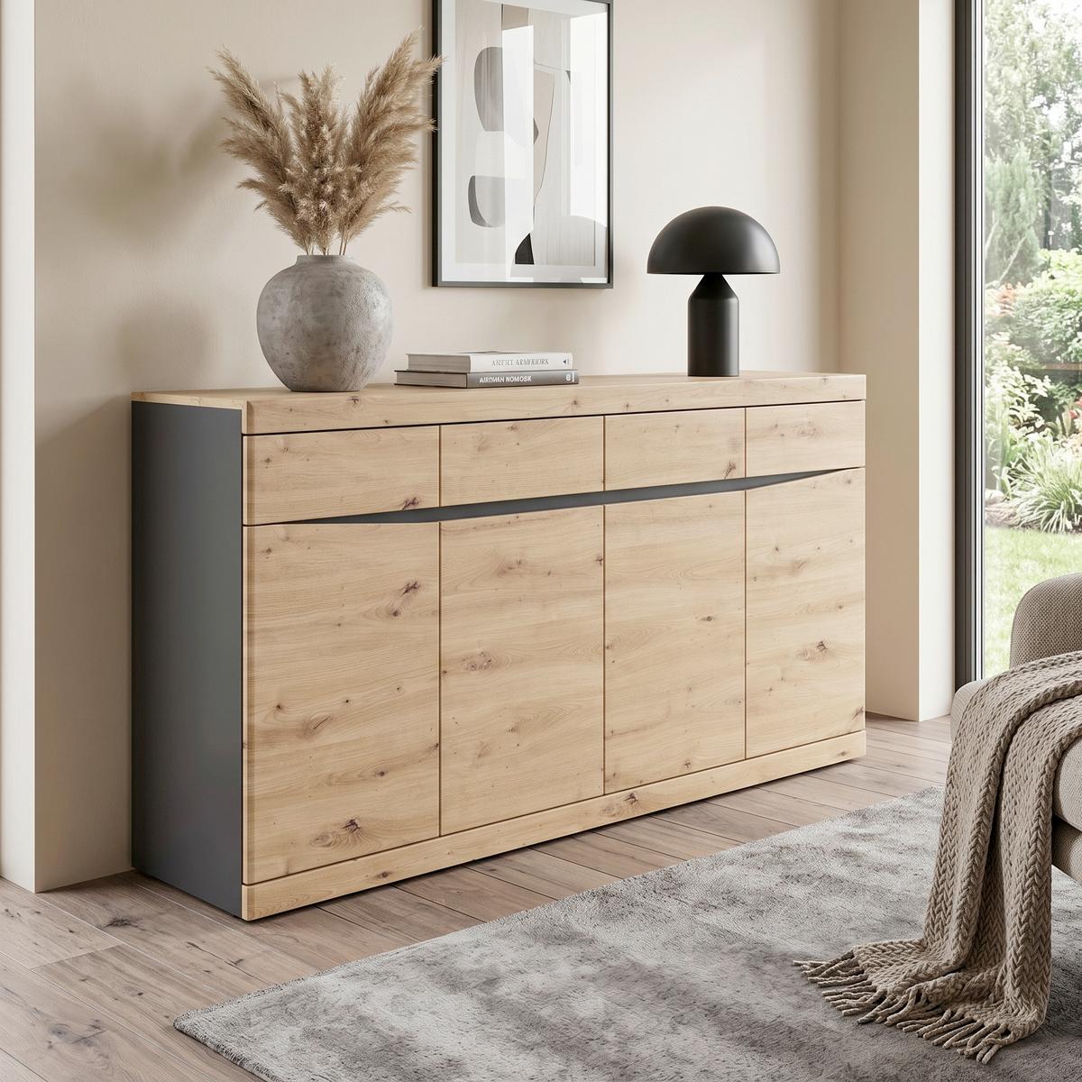 Kommode Turino Eiche Artisan Dekor/Anthrazit B: 168 cm - Anthrazit/Schwarz, Trend, Holzwerkstoff (168/92,1/39,9cm)