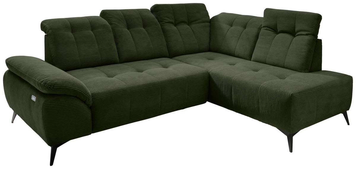 Ecksofa Fiore Dunkelgrün S: 272x200 cm - Dunkelgrün/Schwarz, MODERN, Textil (272/200cm) - Livetastic