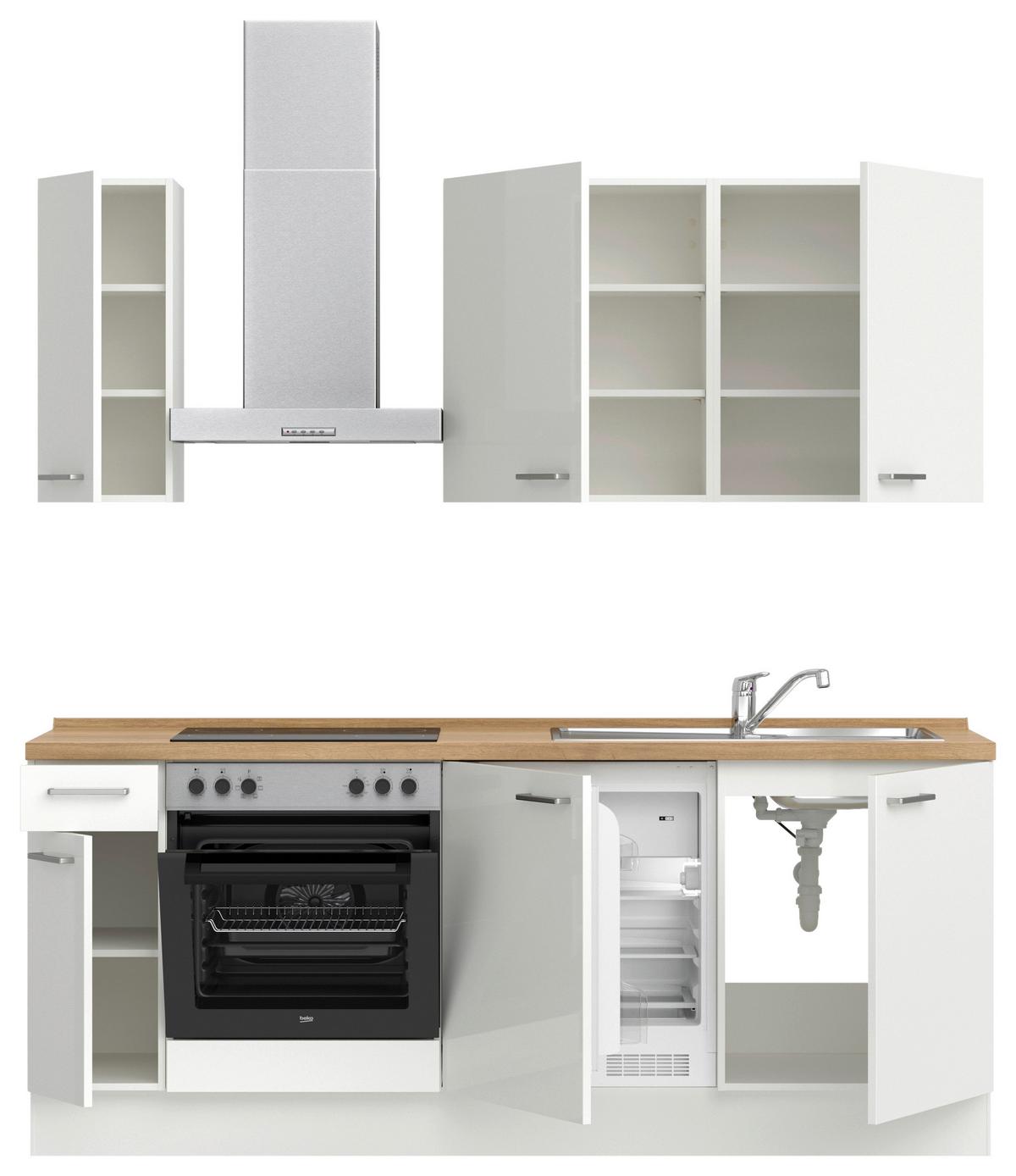 Kuchyňská linka 210 cm, alpská bílá vysoký lesk - barvy dubu/vysoce lesklá bílá, Moderní, kov/kompozitní dřevo (210cm) - Nobilia