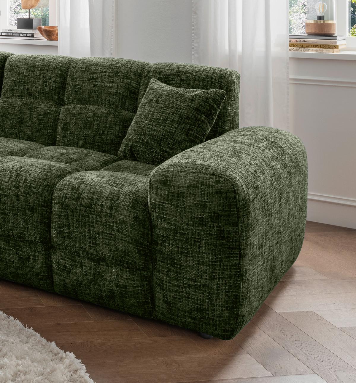 Ecksofa  Bosco Dunkelgrün S: 152x301 cm - Dunkelgrün/Schwarz, MODERN, Textil (152/301cm) - Livetastic