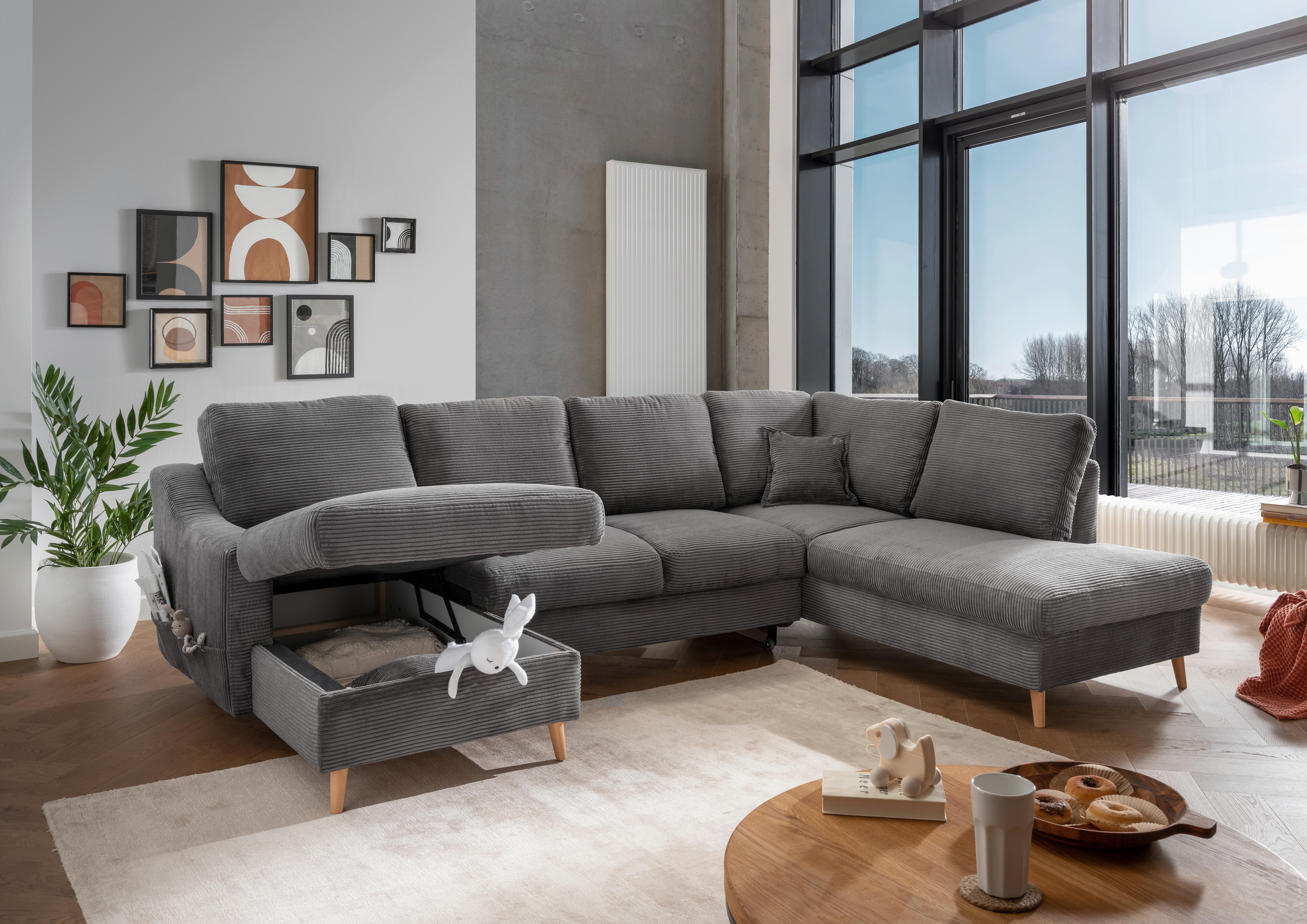 Wohnlandschaft Valentina - Naturfarben/Grau, KONVENTIONELL, Textil (150/301/200cm) - P & B