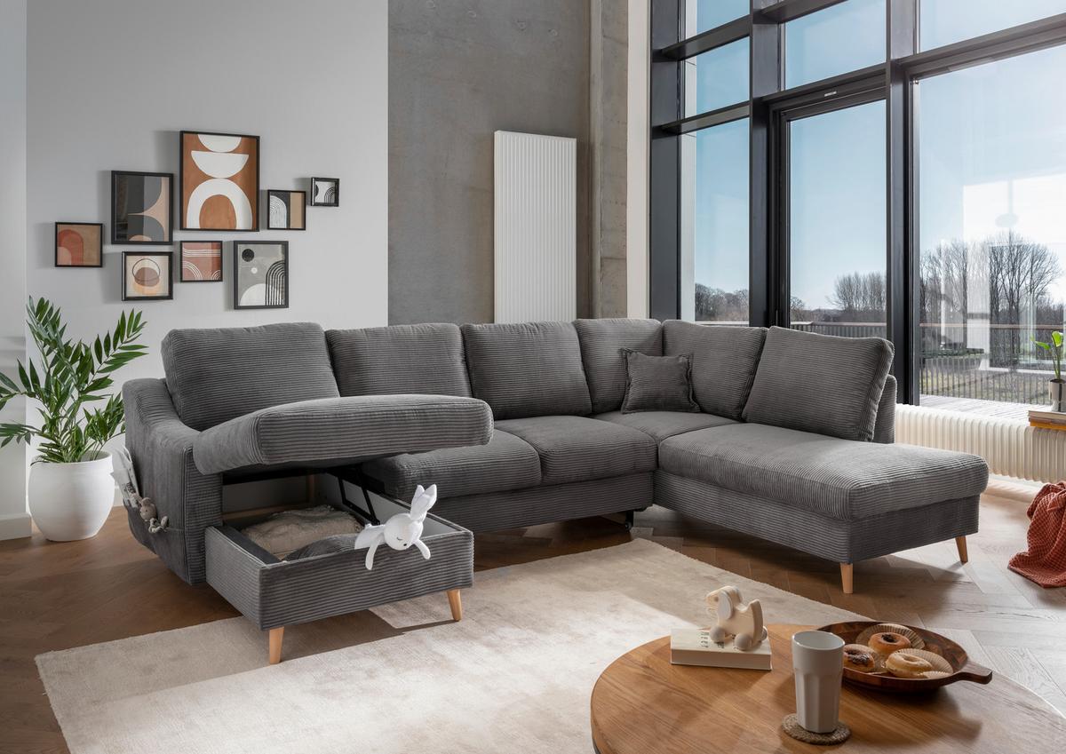 Wohnlandschaft Valentina - Naturfarben/Grau, KONVENTIONELL, Textil (150/301/200cm) - P & B