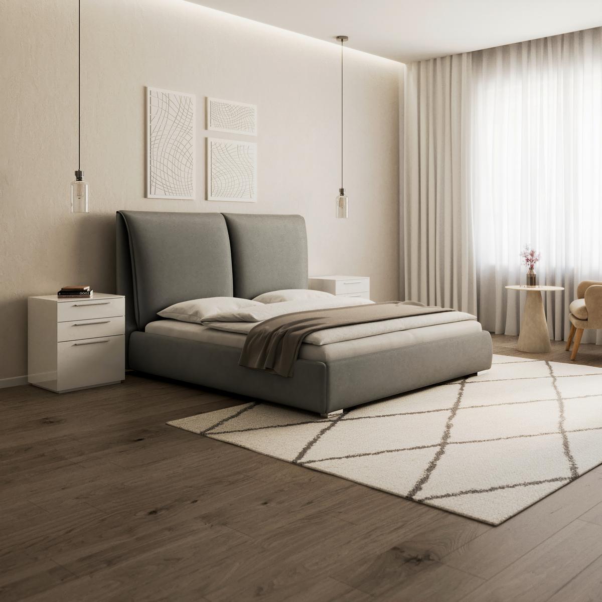 Čalouněná postel SOPHIE 180x200, šedá - šedá/barvy stříbra, Moderní, kov/dřevo (180/200cm) - Bessagi Home