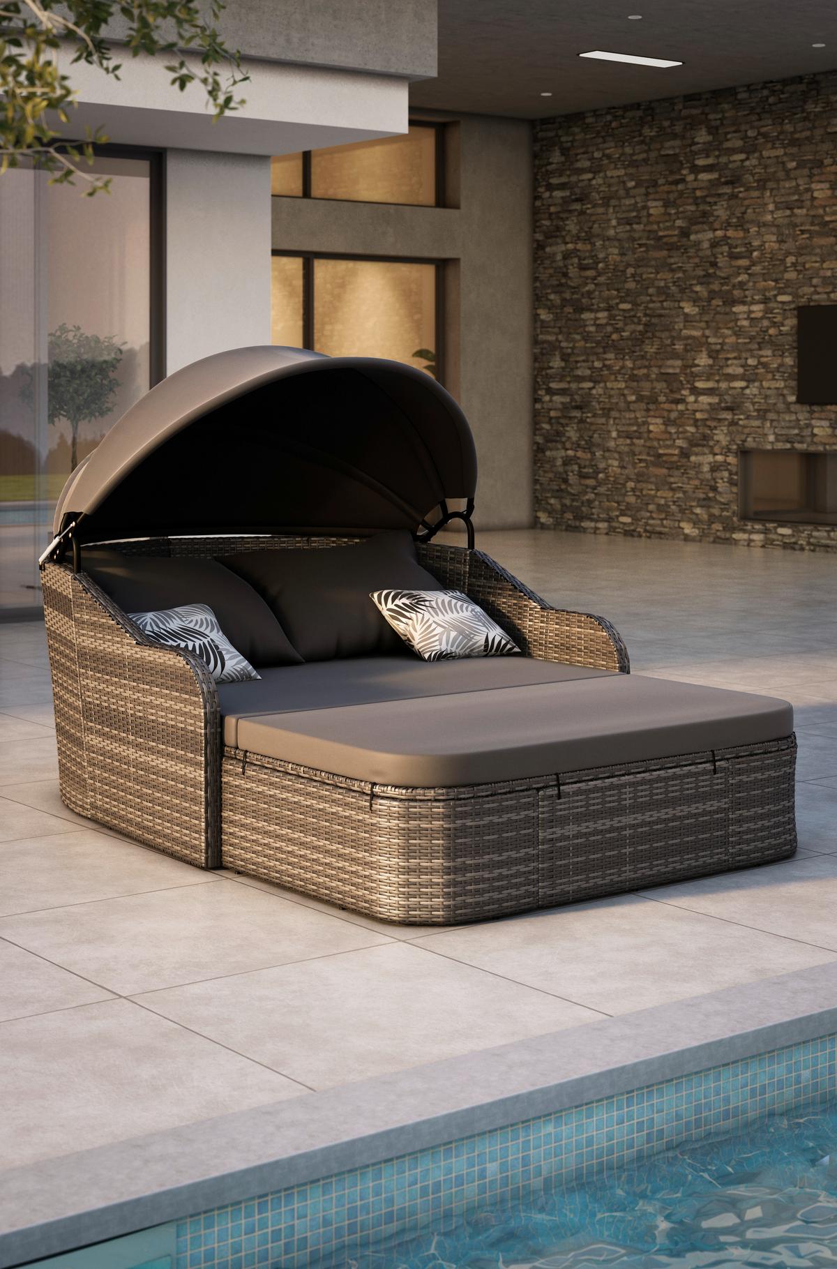 Sonneninsel Rio Grau/Schwarz Metall/Kunststoff/Textil +dach - Schwarz/Grau, MODERN, Kunststoff/Textil (206/132/64cm) - Beldano