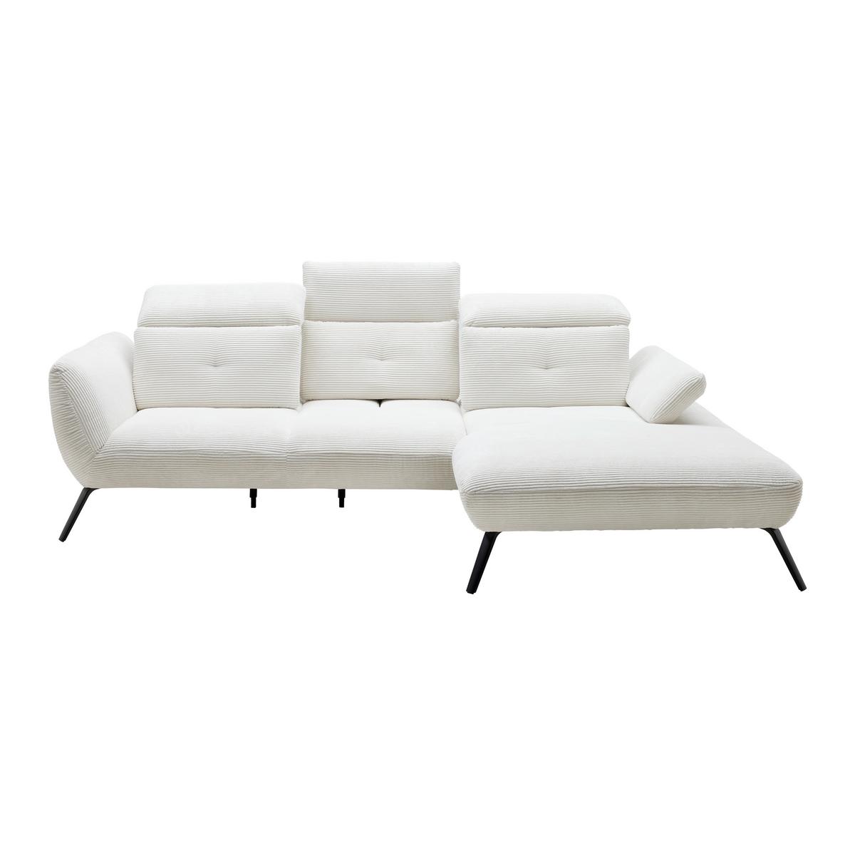 Sedačka SEATTLE, pravá, bílý manšestr, bez polštářů - bílá/černá, Moderní, kov/kompozitní dřevo (301/196cm) - Premium Living