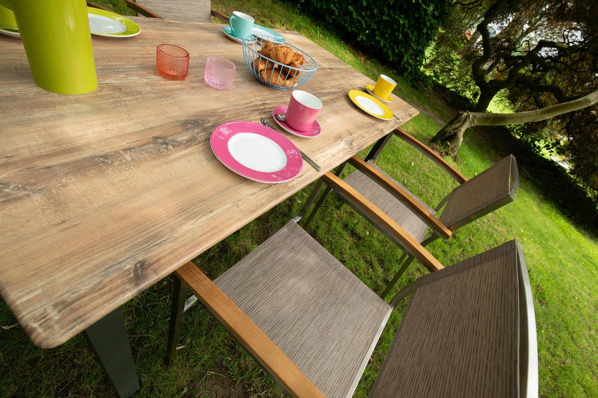 Gartengarnitur 5-Tlg. Skye Alu/Teakholz - Sandfarben/Anthrazit, Basics, Holzwerkstoff/Textil (160/72/90cm) - Gardenson