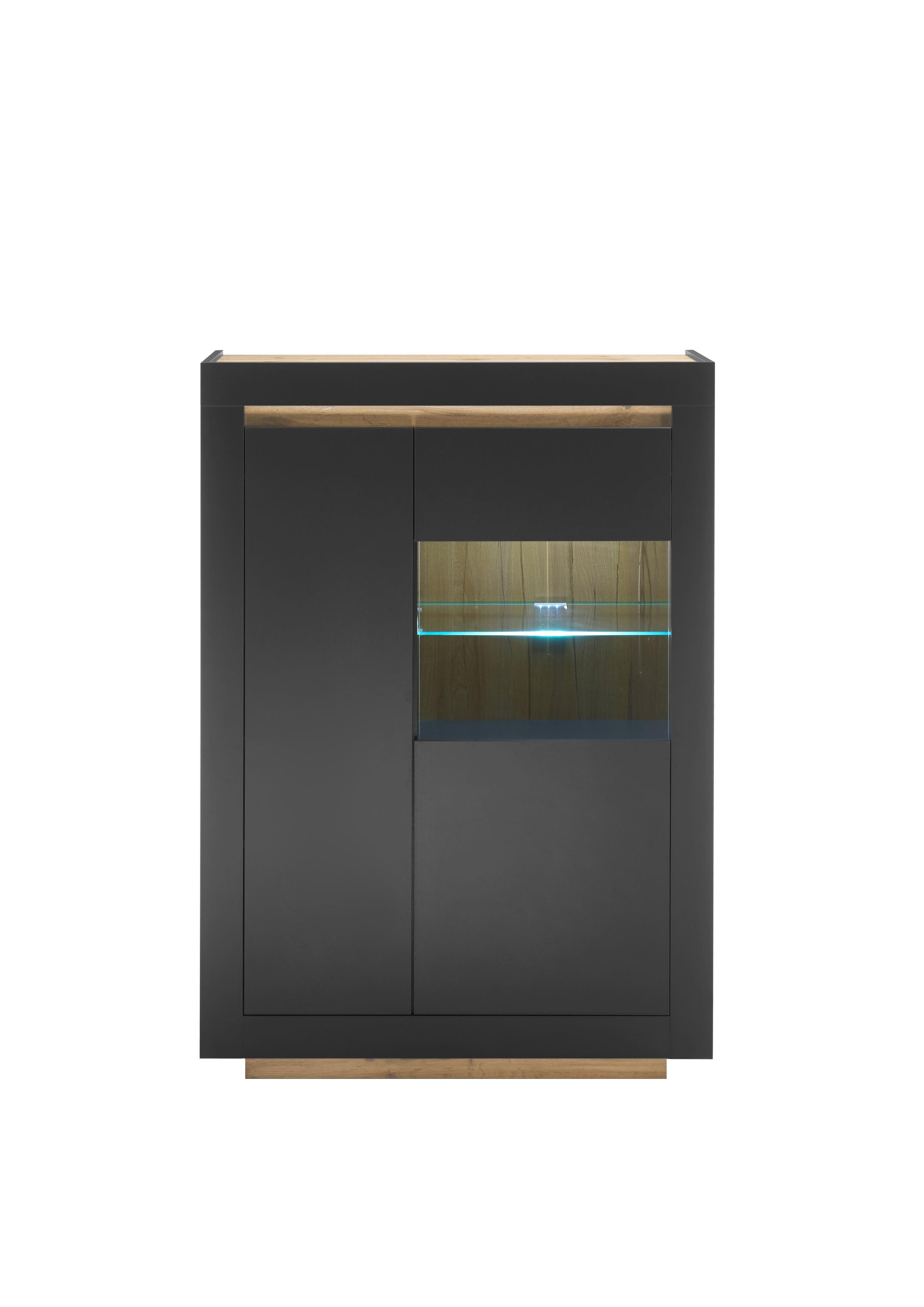 Vitrine Axxa - Anthrazit/Eiche Wotan, Design, Glas/Holzwerkstoff (96/136/38cm) - MID.YOU