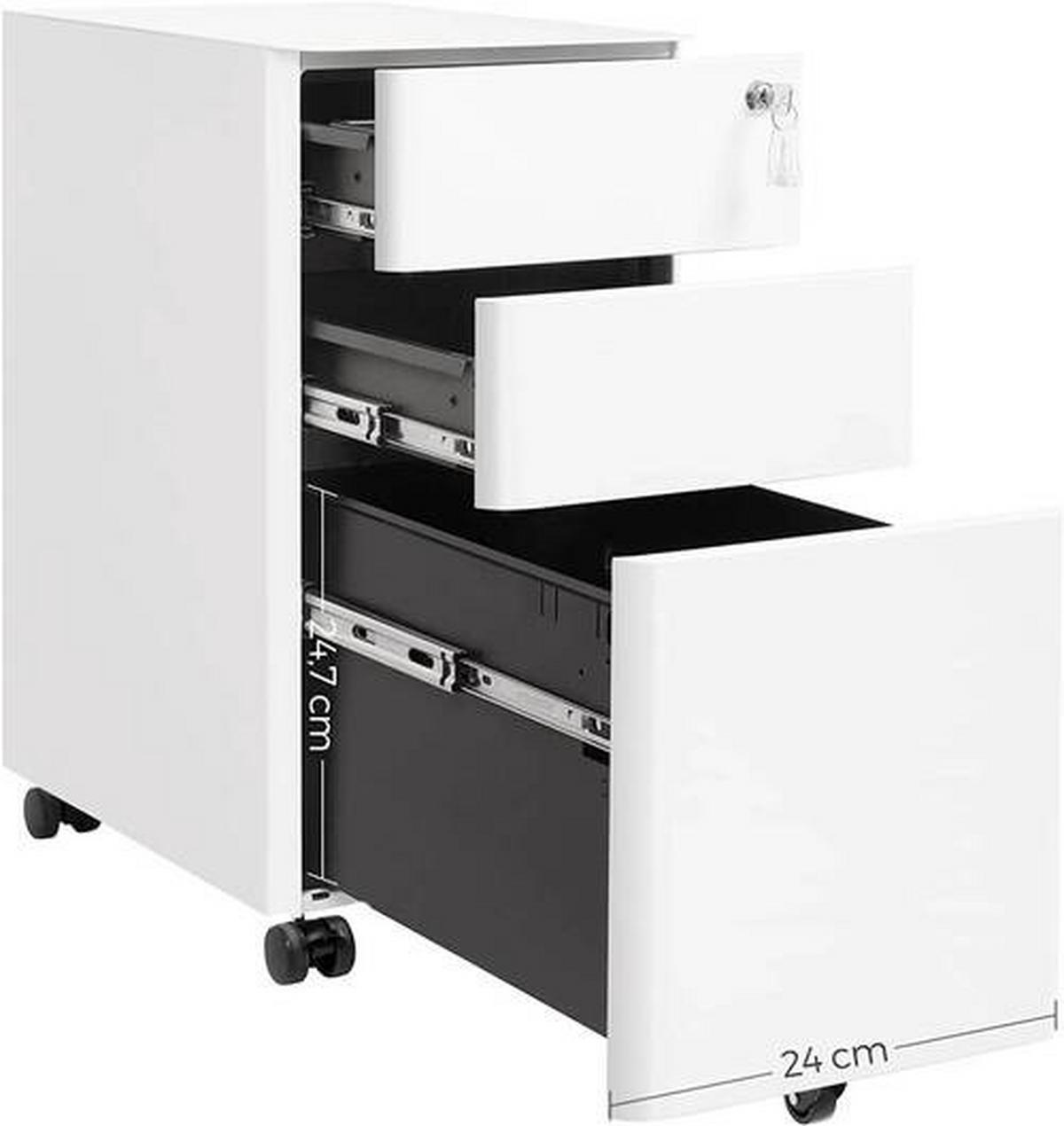Rollcontainer Metall Weiß Abschließbar 30x59,2x46 Cm - Weiß, Basics, Kunststoff/Metall (30/59,2/46cm) - Boxxx