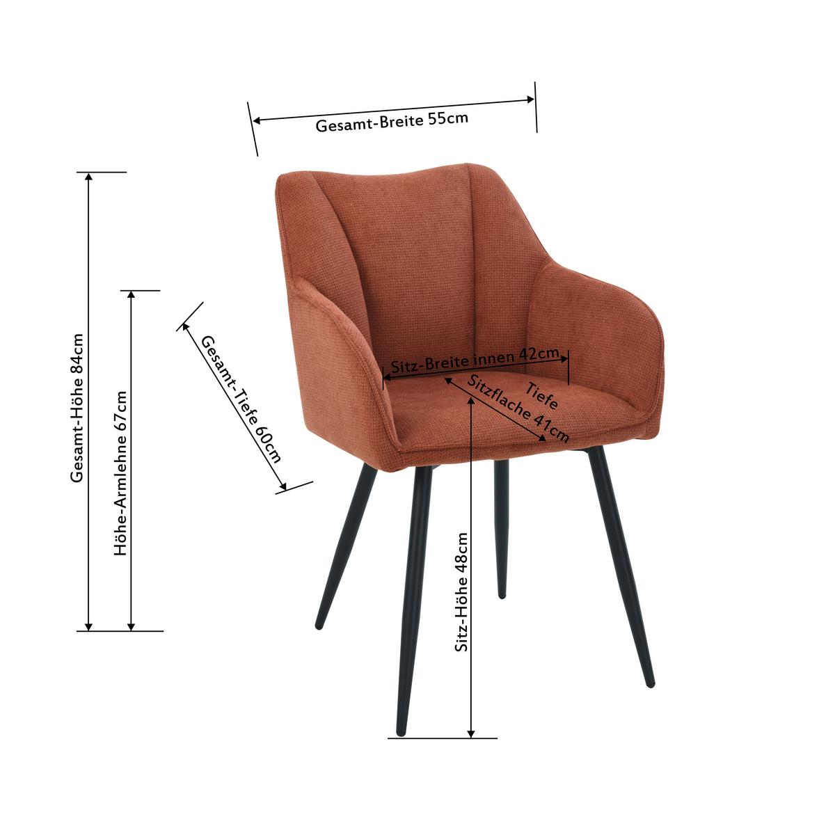 Armlehnstuhl Caro Teracotta Gepolstert - Terracotta/Schwarz, KONVENTIONELL, Holz/Textil (55/83/61cm) - Nedis SmartLife
