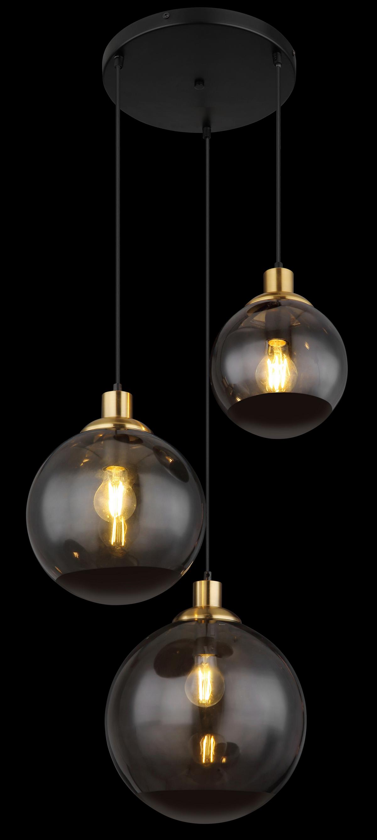 Hängeleuchte 15860-3h - Messingfarben/Schwarz, Design, Glas/Kunststoff (51/120cm) - Globo