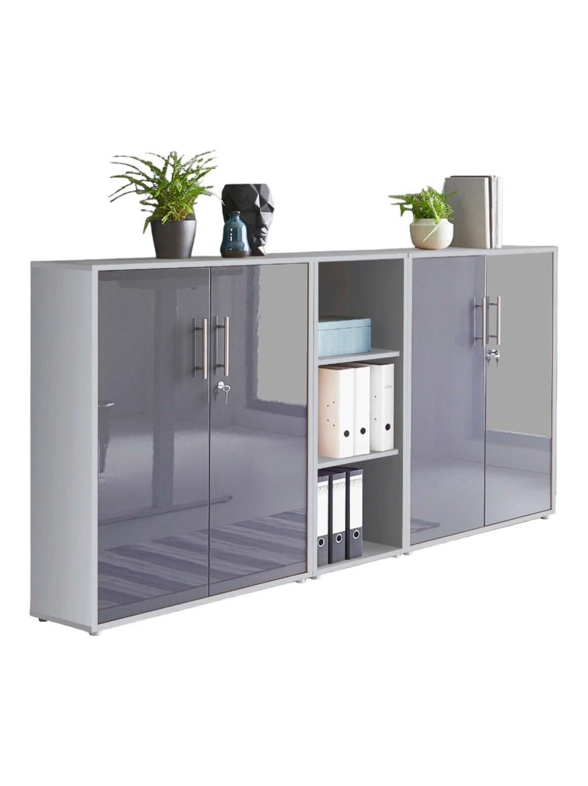 Office Edition B: 213 cm Grau/Anthrazit - Anthrazit Hochglanz/Grau, MODERN, Holzwerkstoff (213/114/33cm) - MID.YOU