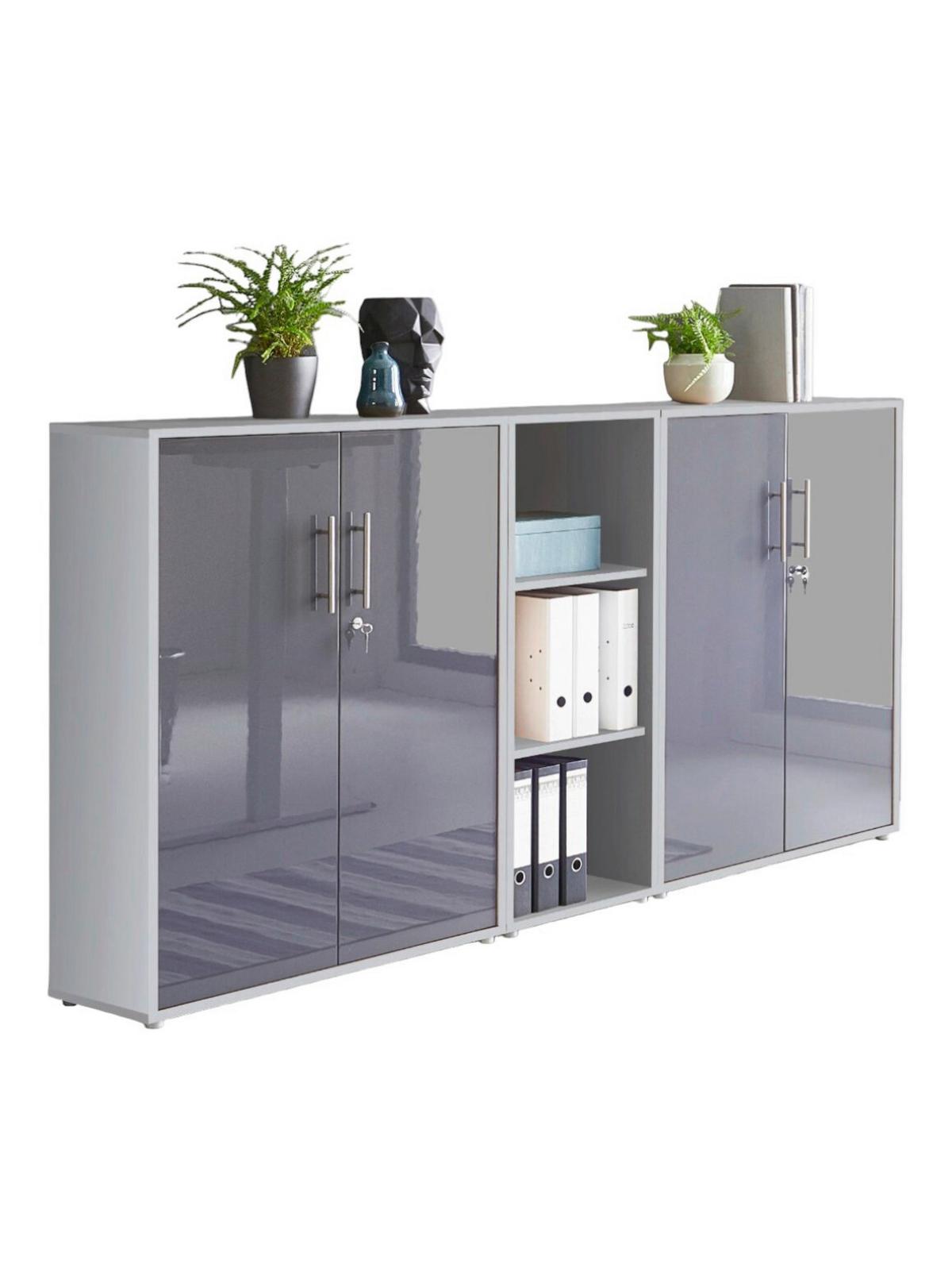 Office Edition B: 213 cm Grau/Anthrazit - Anthrazit Hochglanz/Grau, MODERN, Holzwerkstoff (213/114/33cm) - MID.YOU