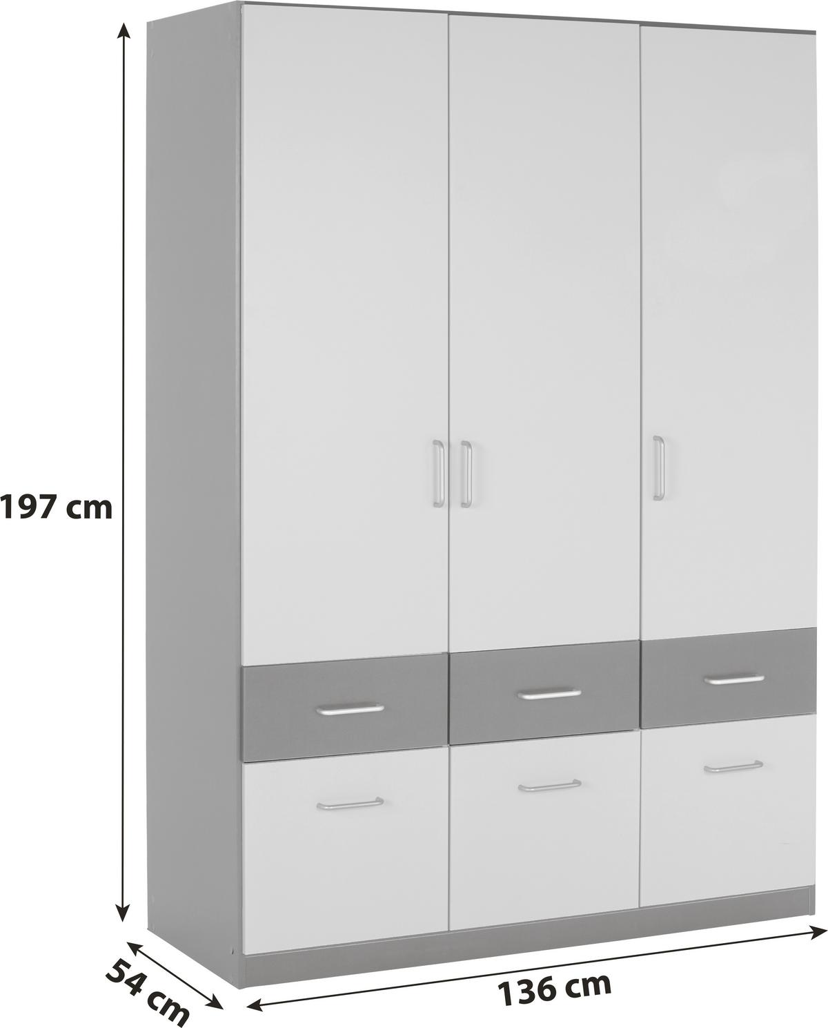 Drehtürenschrank mit Laden B:136cm Aalen Extra Grau/Weiß - Weiß/Grau, KONVENTIONELL, Holzwerkstoff (136/197/54cm)