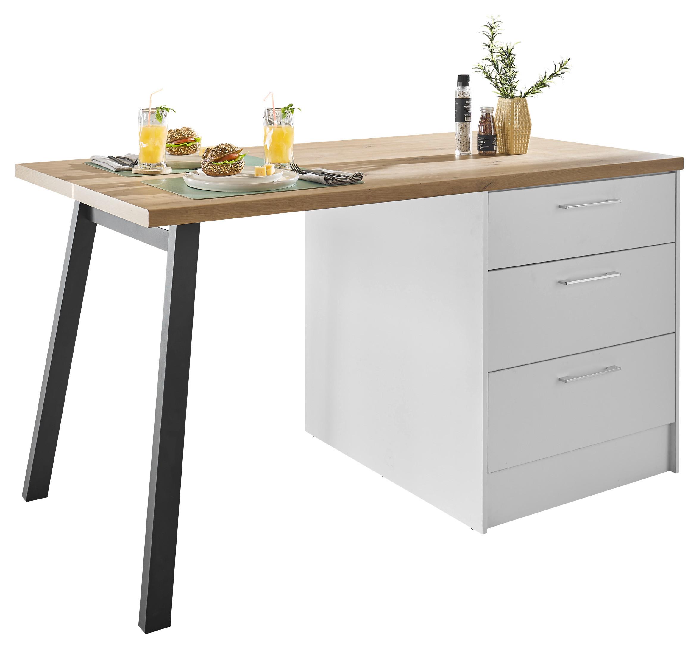 Kuchynský ostrovček TURIN šírka cca 150 cm - biela/chrómová, Trend, kov/kompozitné drevo (150/91/90cm) - MID.YOU