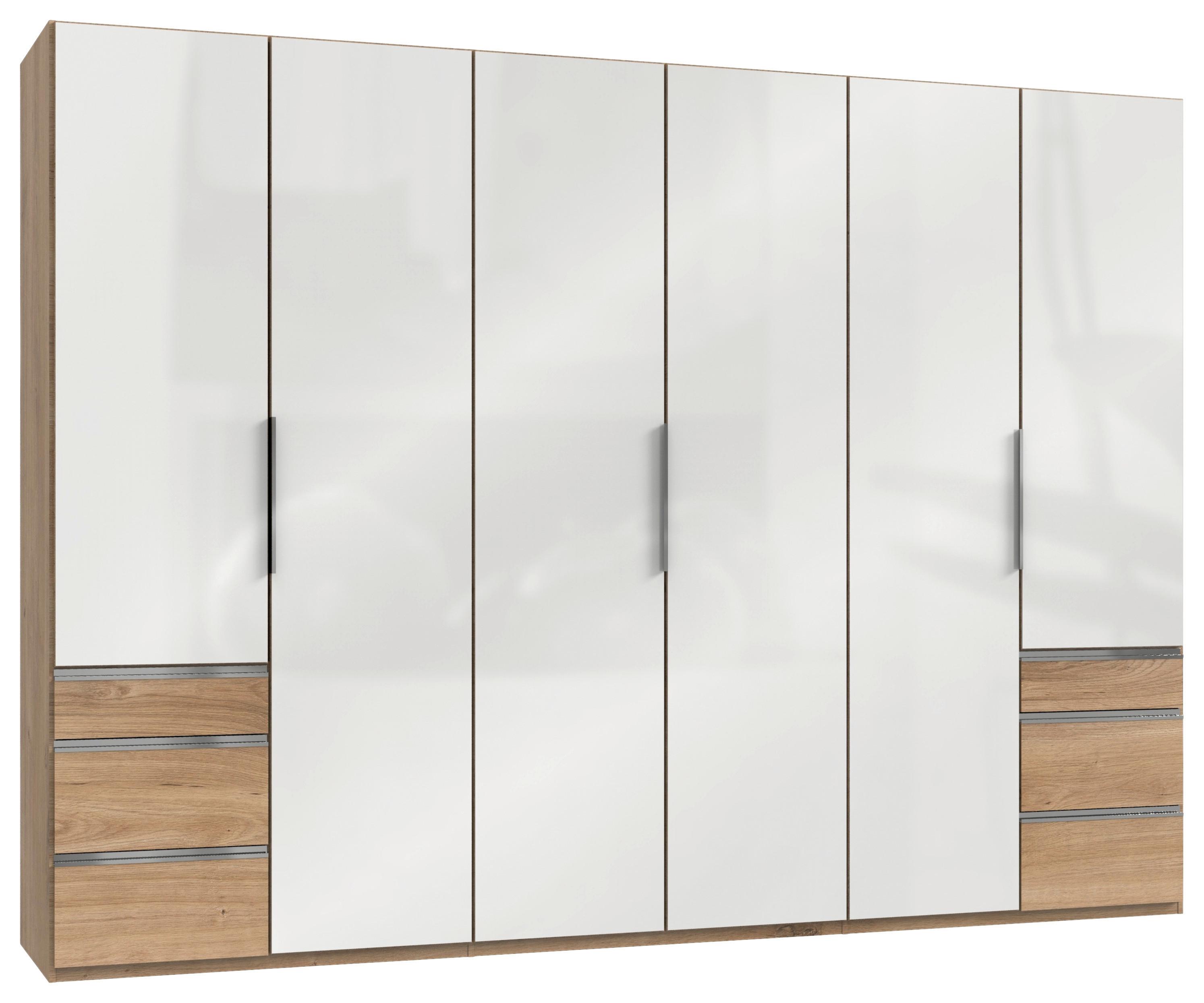 Šatníková skriňa LEVEL 36 D - biela s vysokým leskom/farba duba, Modern, kov/kompozitné drevo (300/216/58cm) - MID.YOU