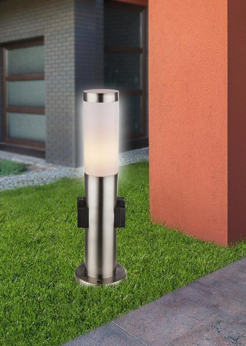 Außenleuchte Boston 60 Watt Edelstahl - Edelstahlfarben/Opal, Basics, Kunststoff/Metall (13,1/45cm) - Globo