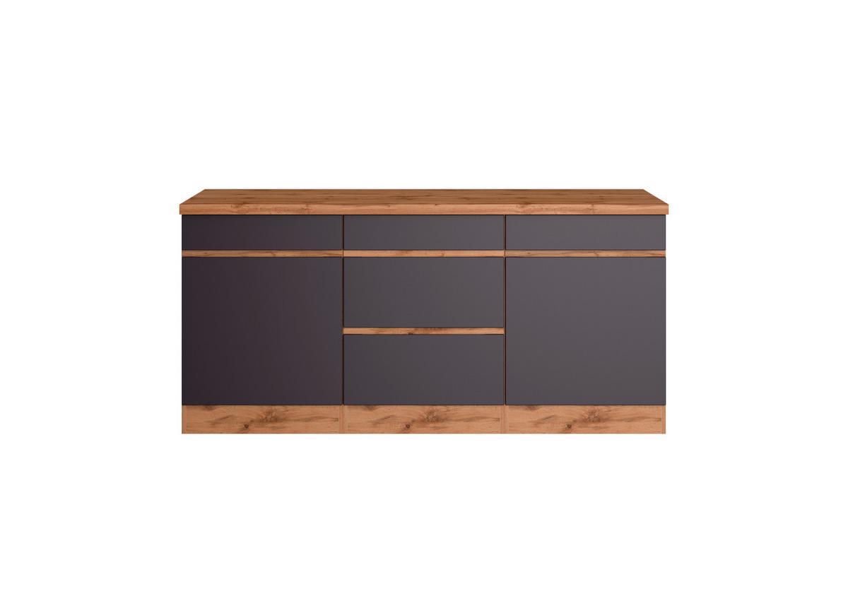 Küchenunterschrank Turin 180 cm Grau/Wotaneiche - Eiche Wotan/Grau, Design, Holzwerkstoff (180/86/60cm) - Held