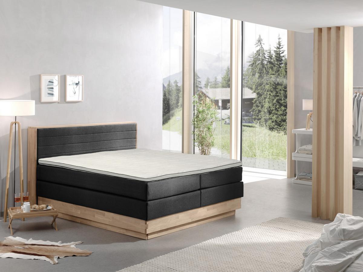 Boxspringbett Moneta 200x200cm Schwarz - Eichefarben/Schwarz, MODERN, Holz/Textil (200/200cm) - MID.YOU