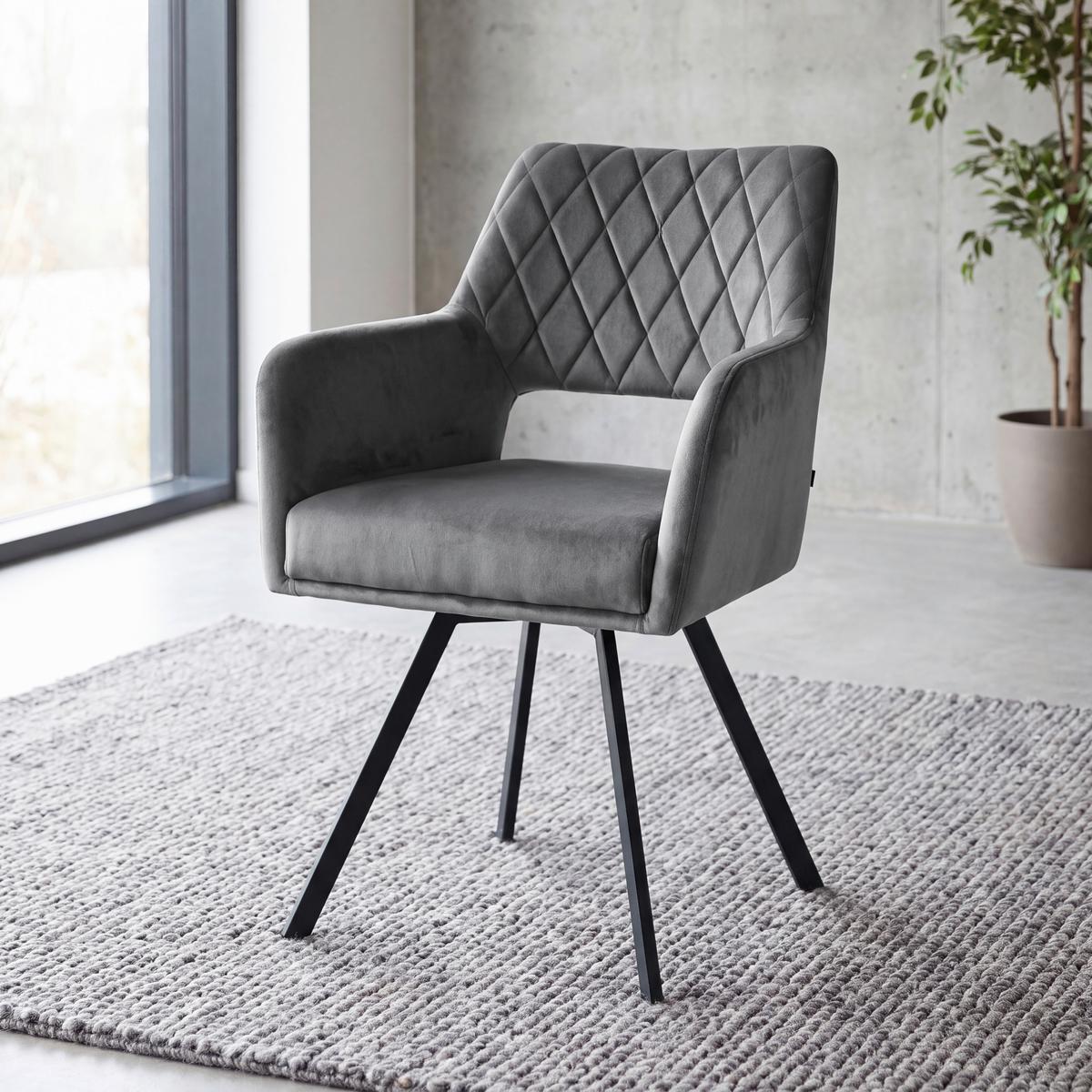 Vierfußstuhl Vicky Grau gepolstert, Samt - Schwarz/Grau, MODERN, Textil/Metall (57/86/61cm)