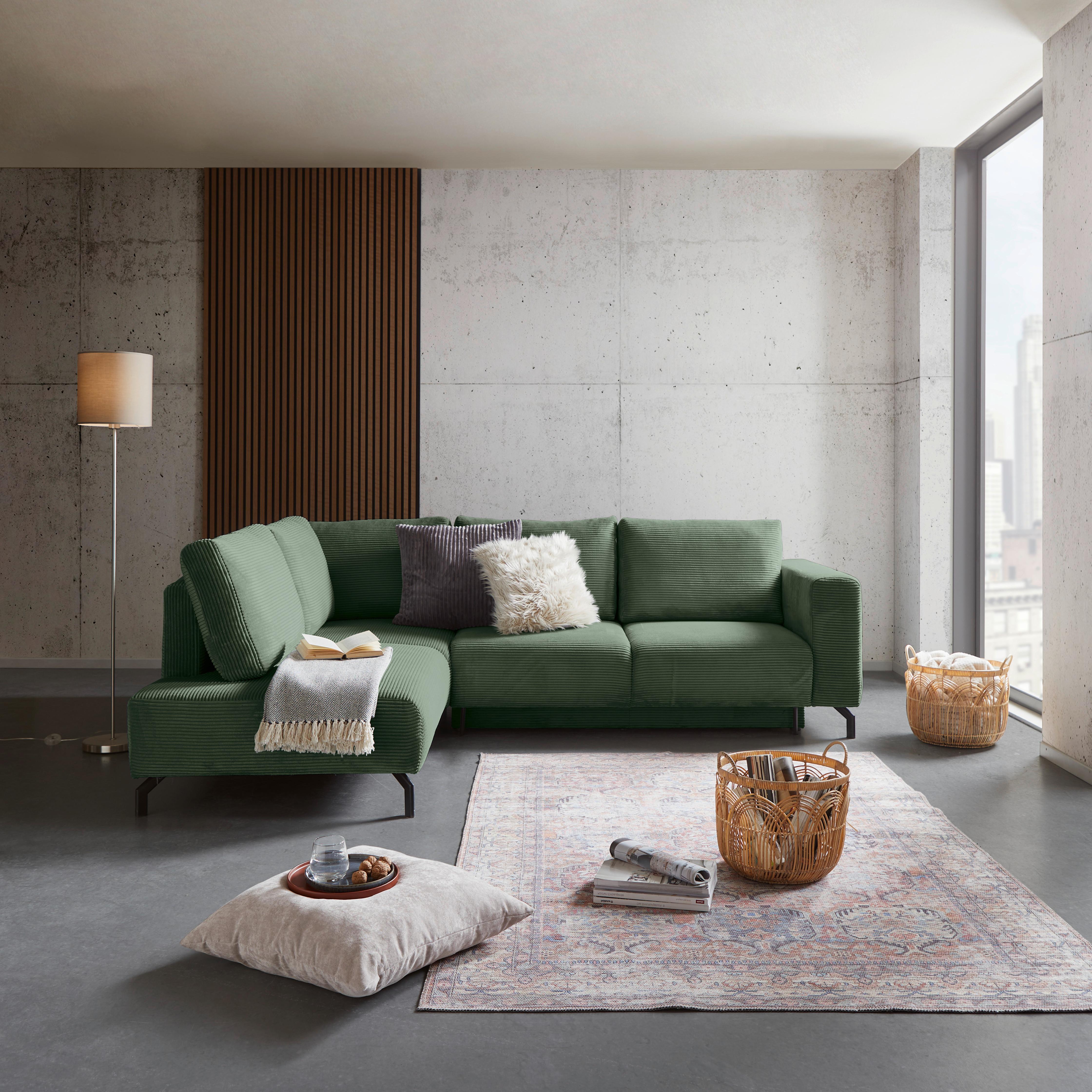 Rohová sedačka VENI, levá, tmavě zelený manšestr - černá/tmavě zelená, Moderní, textil (210/272cm) - Ondega