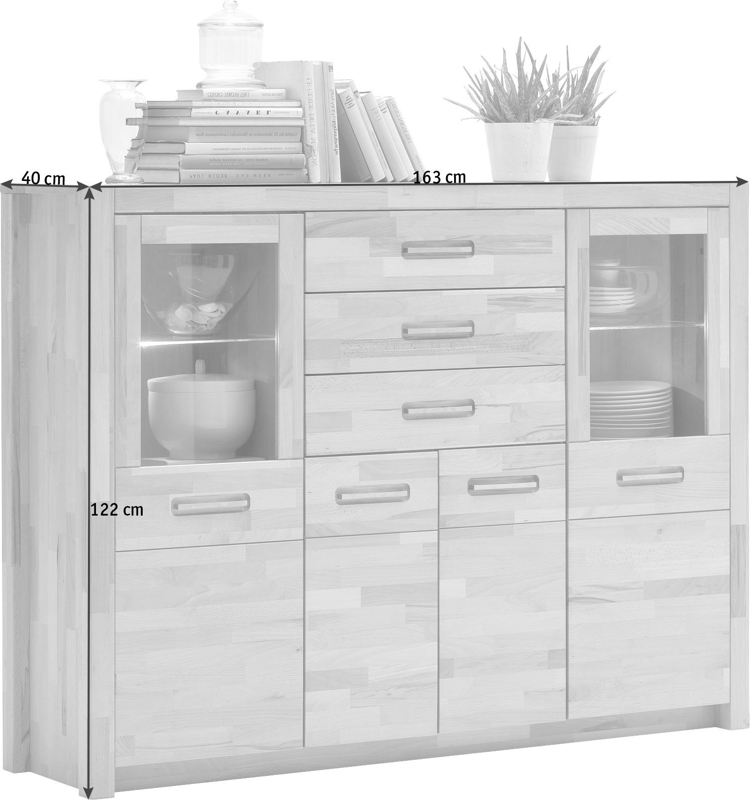 Highboard Fenja Buchefarben, B: 163 cm - Buchefarben, Design, Glas/Holz (163/122/40cm) - MID.YOU