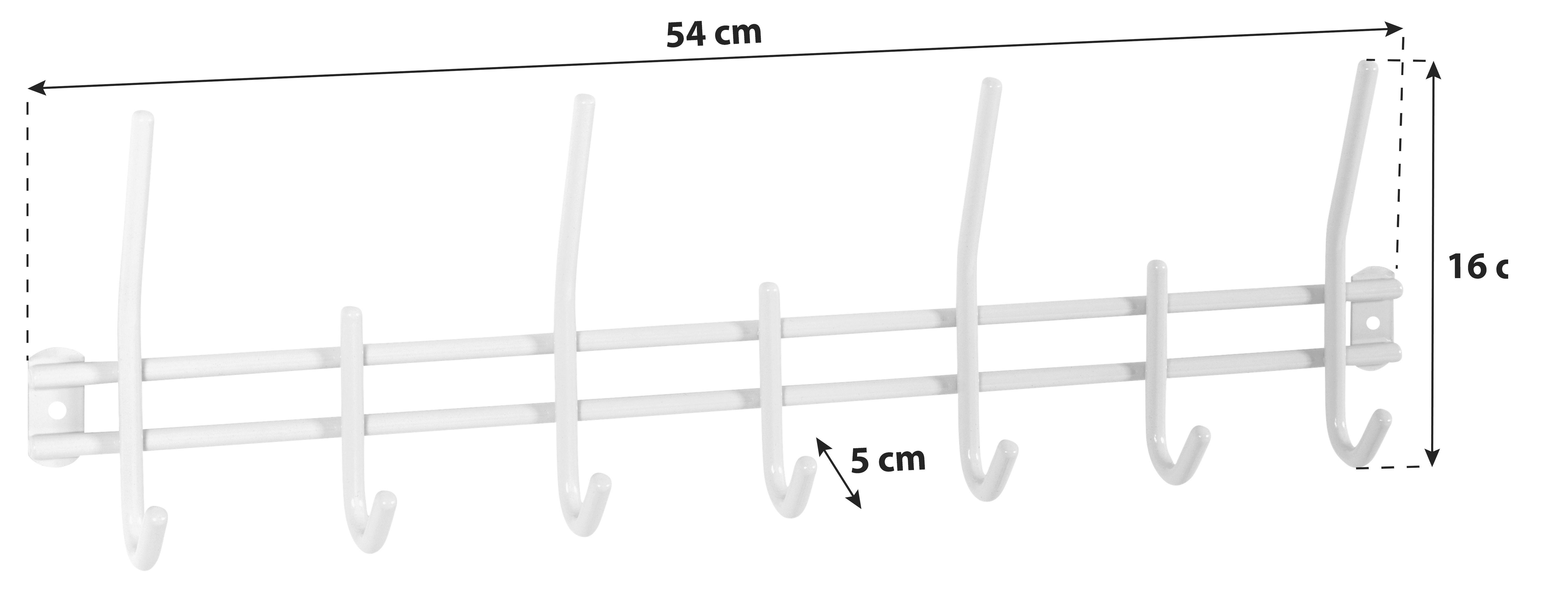 Hakenleiste Carlos B : 54 cm Weiß 7 Haken - Weiß, MODERN, Metall (54/16/5cm)