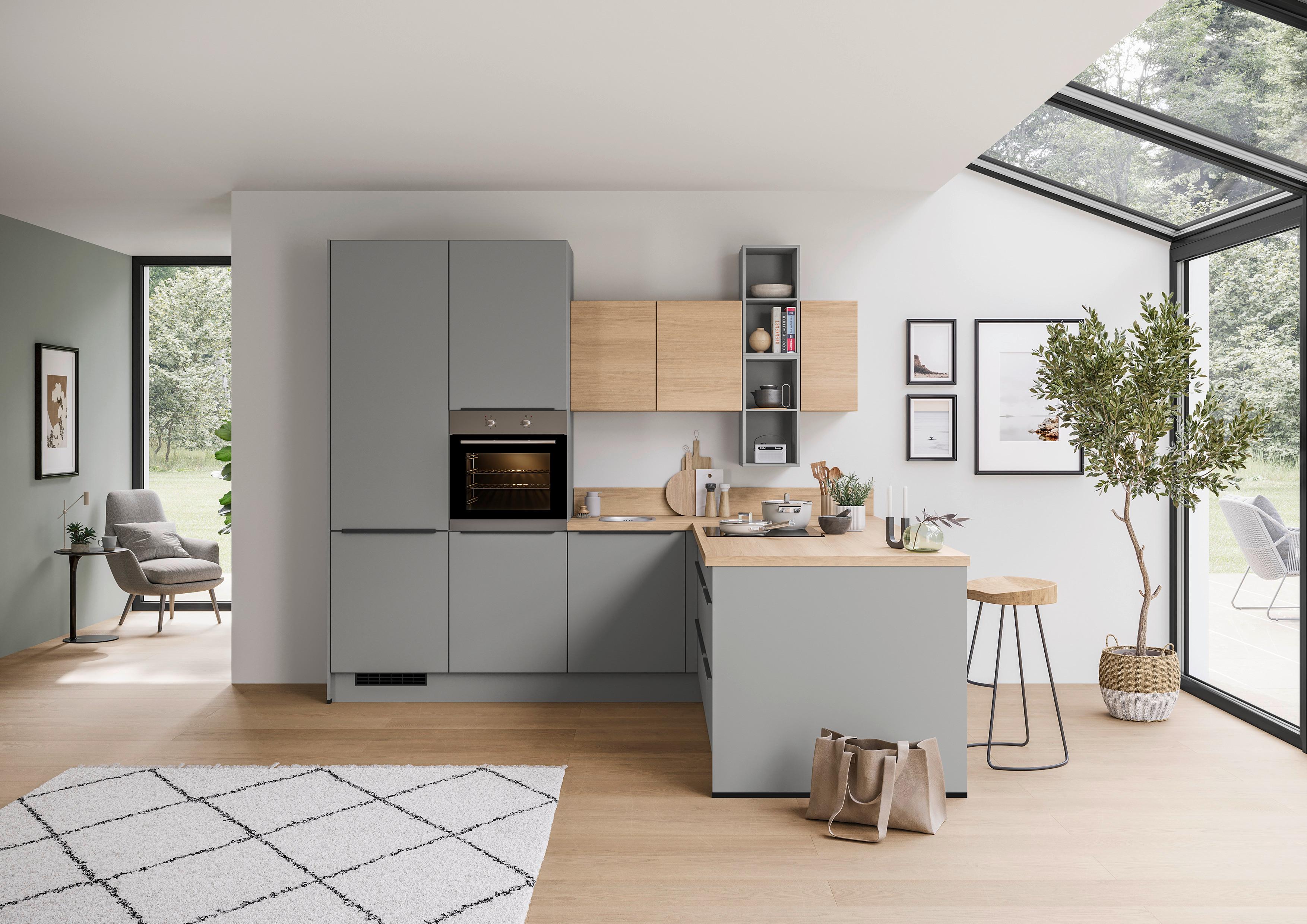 Einbauküche Ip 2200 - Schieferfarben/Eichefarben, MODERN, Holzwerkstoff (283,2/246,6cm) - Impuls