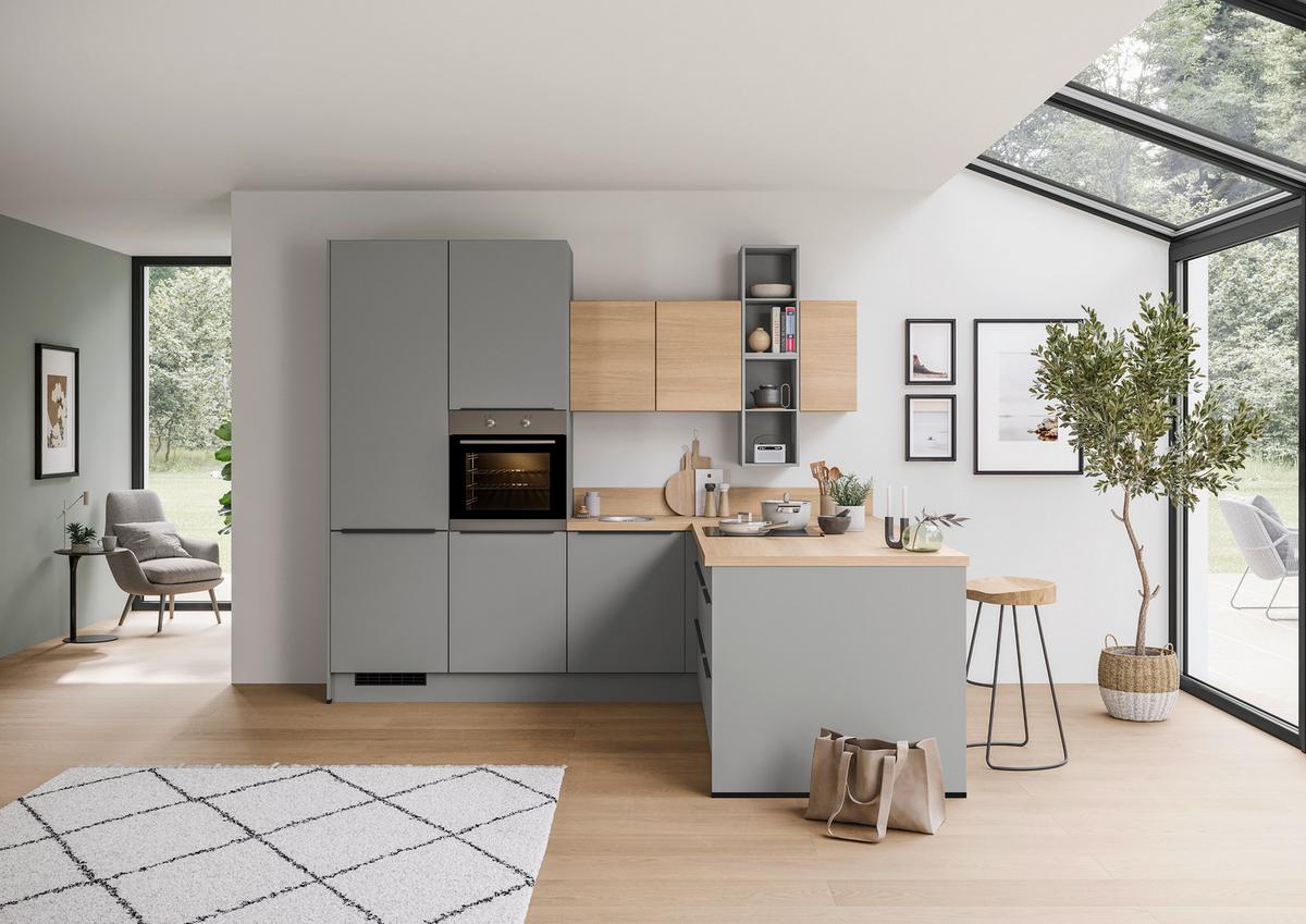 Einbauküche Ip 2200 - Schieferfarben/Eichefarben, MODERN, Holzwerkstoff (283,2/246,6cm) - Impuls