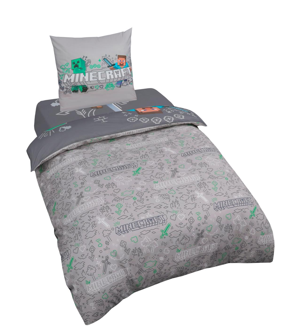 Wendebettwäsche Minecraft - Dunkelgrau/Hellgrau, Naturmaterialien/Textil (135/200cm)