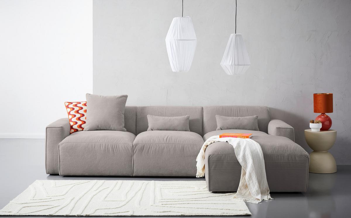Ecksofa mit Zierkissen Pearl Taupe 303x196 cm - Taupe/Schwarz, Design, Textil (303/196cm) - Livetastic