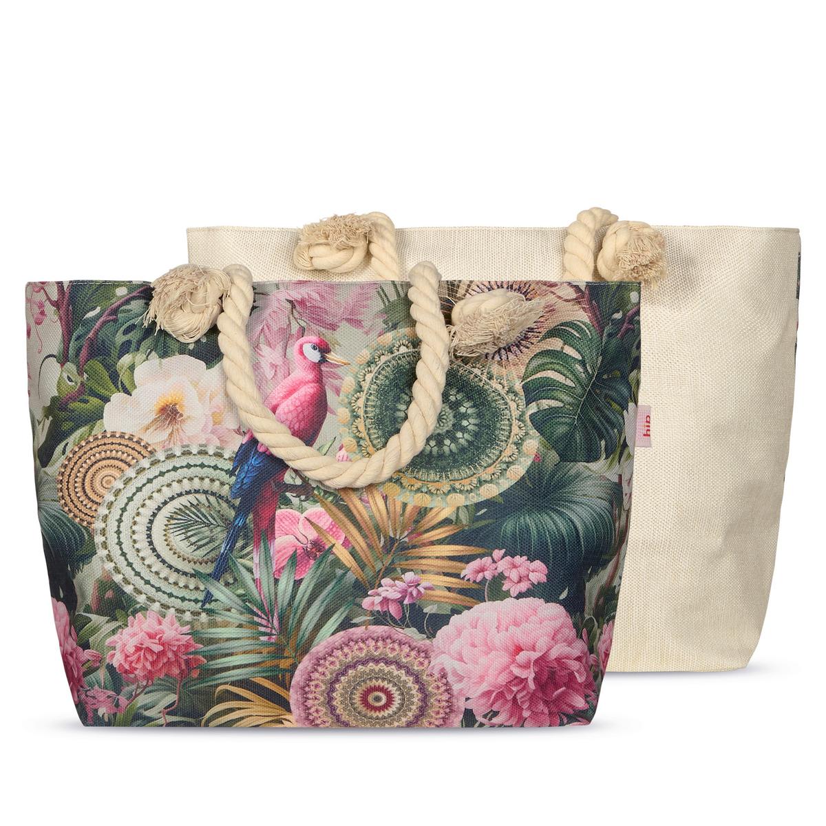 STRANDTASCHE PALAY - Hellrosa/Grün, Basics, Textil (60/43cm)