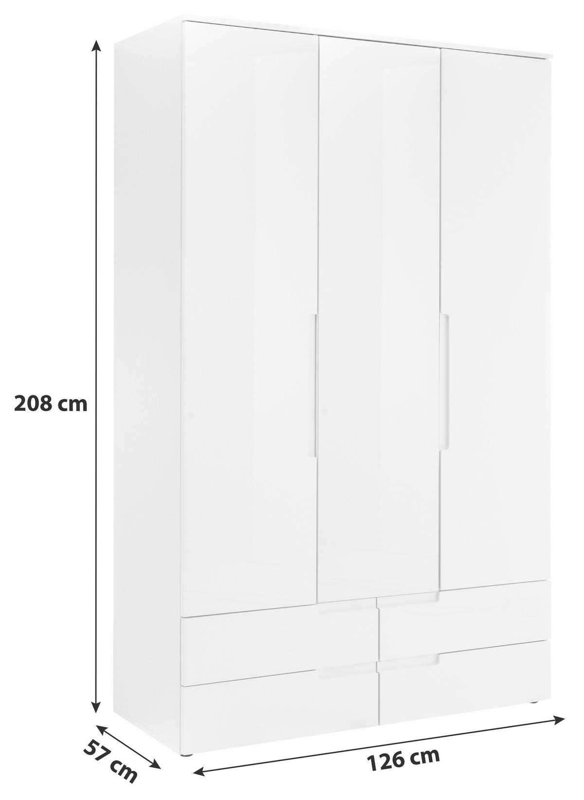 Drehtürenschrank +schubladen B: 126 cm Spice, Weiß - Weiß Hochglanz/Eichefarben, MODERN (126/208/57cm) - MID.YOU