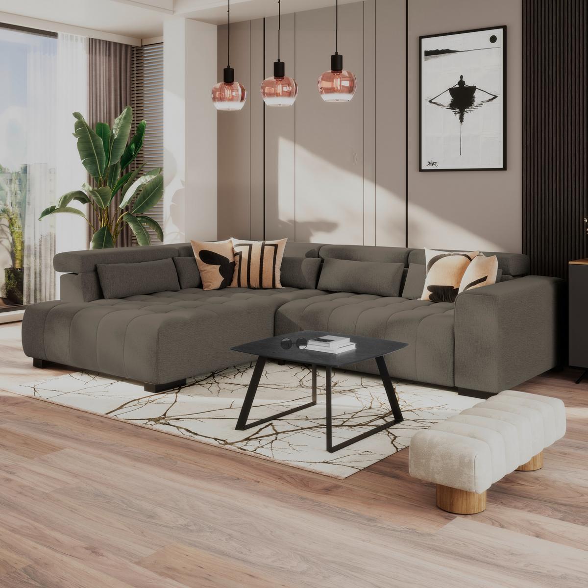 Ecksofa Matera Dunkelbraun S: 226x311cm - Dunkelbraun/Schwarz, Trend, Textil (226/311cm)