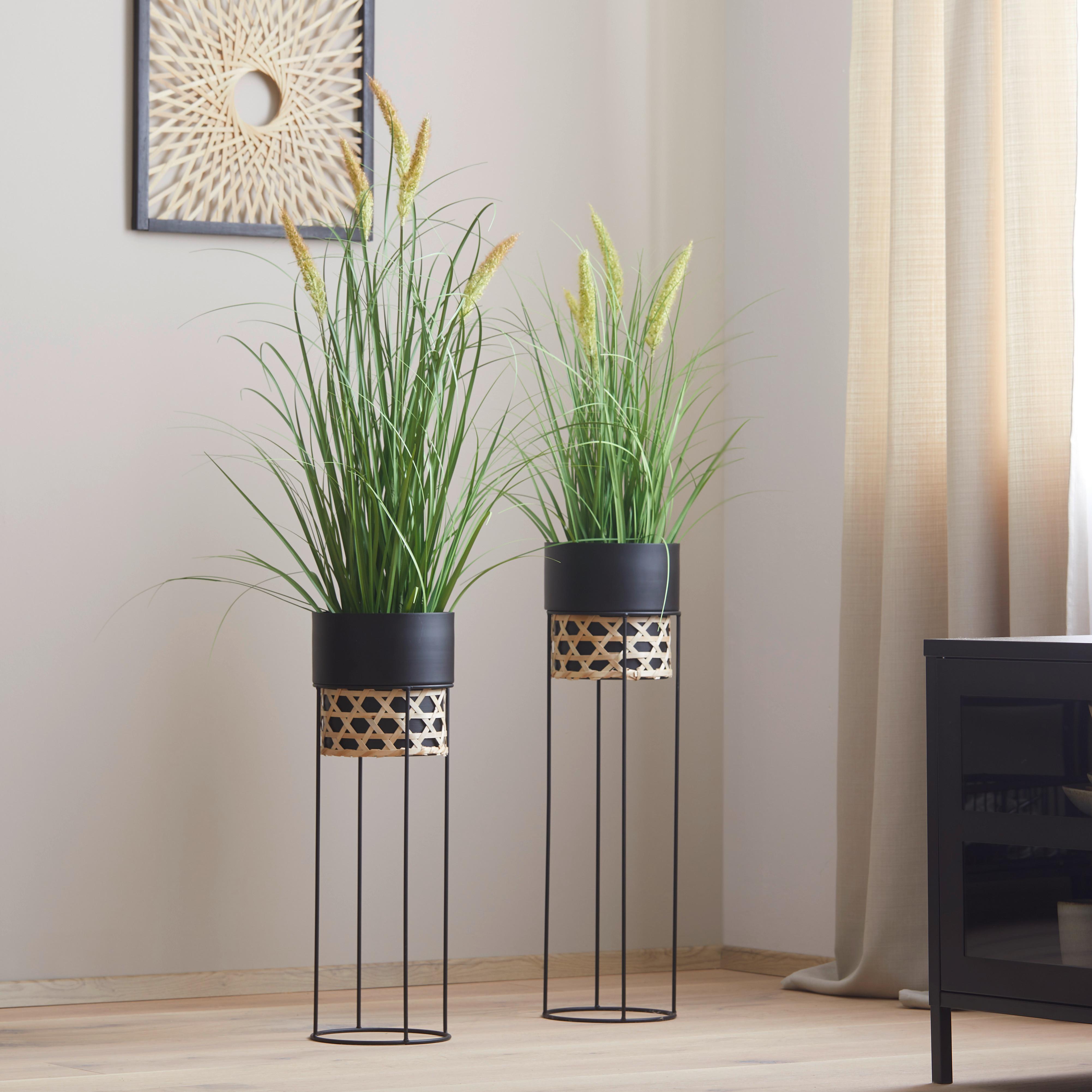 Obal Na Květináč Obscure, Ø/v: 20/60cm - černá/přírodní barvy, kov/dřevo (20/60cm) - Modern Living